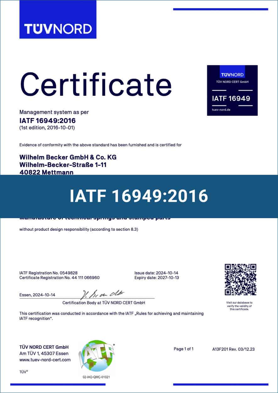 IATF 16949:2016 Zertifikat